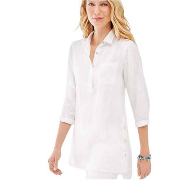 J. Jill Tops Jjill White Linen Sidebutton Tunic Poshmark